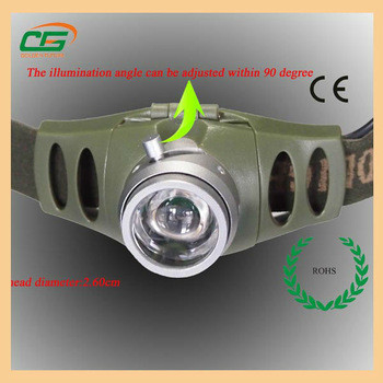 Torche de tête de Zoomable LED de CREE de la pêche 3Watt avec des batteries de 3pcs 1.5V D.C.A.